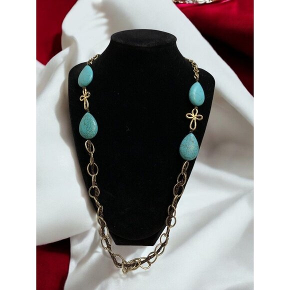 Fashion Costume Turquoise Teardrop Pendant Necklace Western Boho Statement - Picture 1 of 4